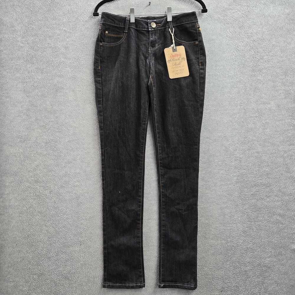 Southpole Women Jeans 3 Junior Black Denim Low Rise Skinny Button 31" Inseam NWT
